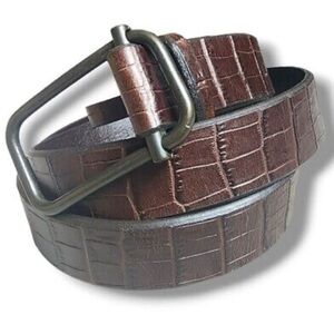 Banana Republic Men's Brown croc Leather Belt w/ rectangle silver buckle Sz 38